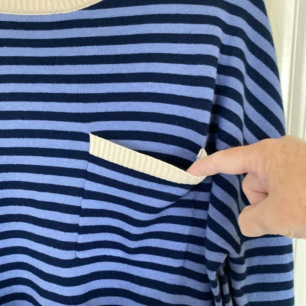 Lillusory‎ Womens Pullover Crew Neck Striped Nautical Sweater Size M Blue Cream